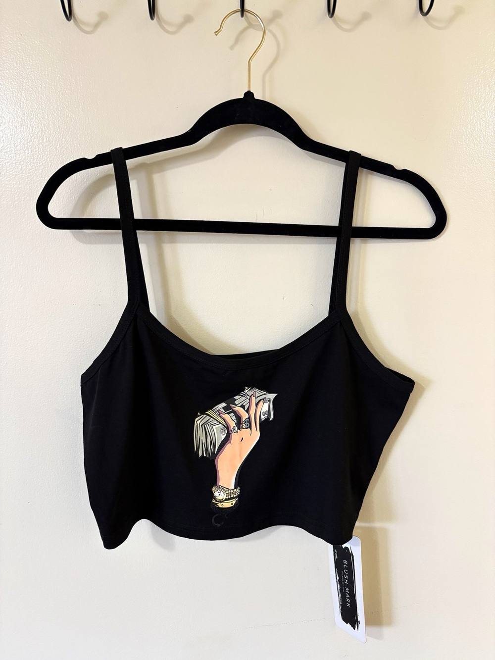 Blushmark Money Babe Spaghetti Strap Black Tank Top, Size XL